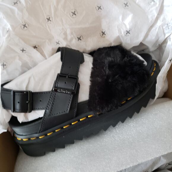 DR. MARTENS Voss II Fluffy faux fur leather strap sandals 7 - Picture 4 of 9